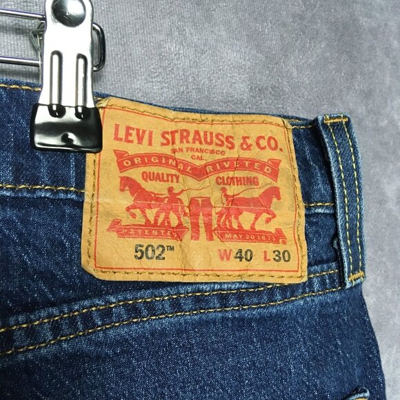 Levis Mens 502 Taper Fit Blue Jeans size 40x30 Stretch Denim Pants Copper Rivets - Picture 7 of 13